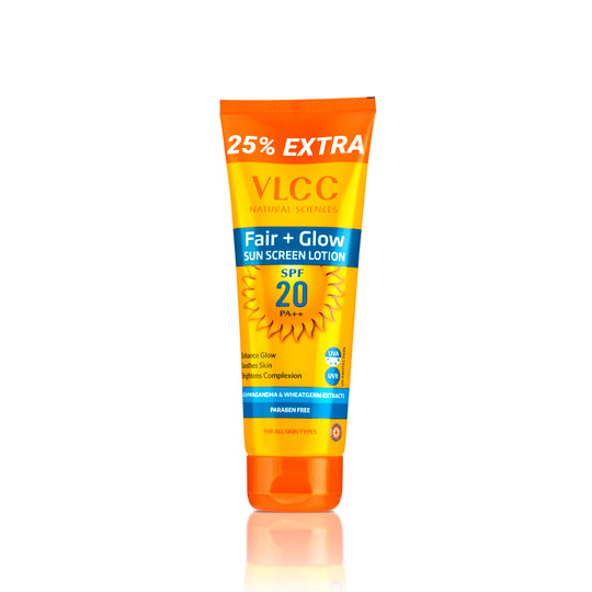 VLCC Fair+ Glow Sunscreen Lotion SPF 20 PA ++ -100 g with 25 g Extra - Buy from Indicrest