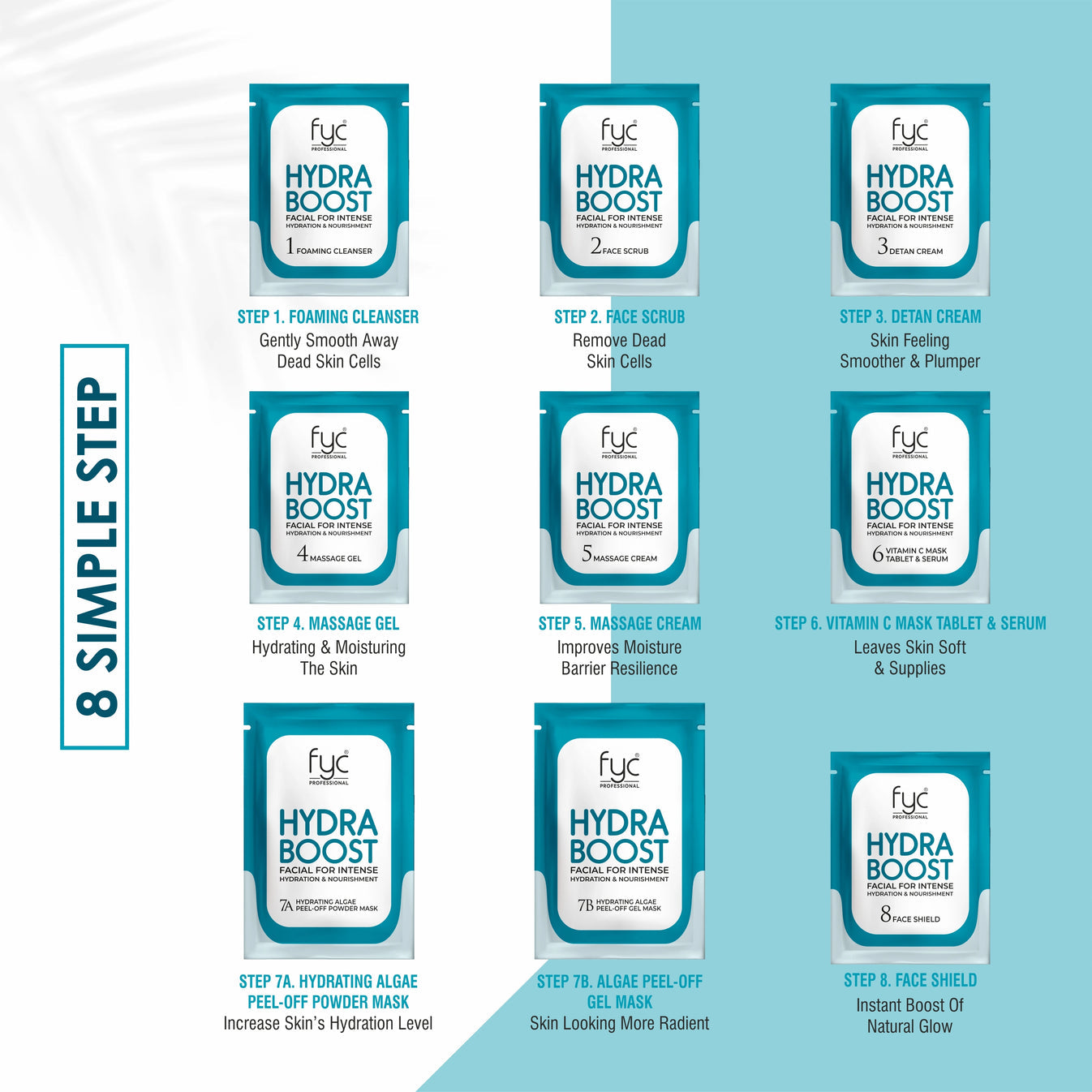 FYC Professional HydraBoost Facial Kit Pouch 8 Step Facial Kit, 183g