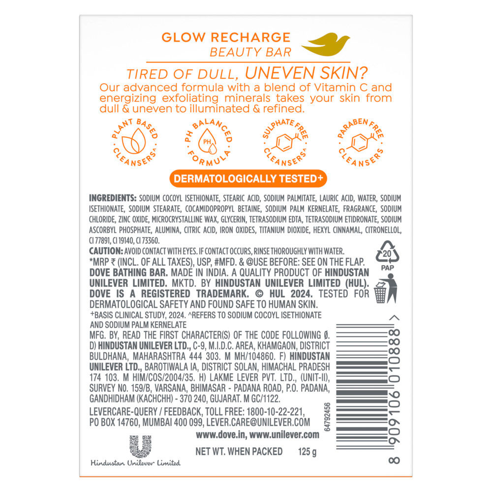 Dove Diva Glow Recharge 3% Brightening Serum With Vitamin C Bath Soap, 125g Buy at Indicrest Image 10