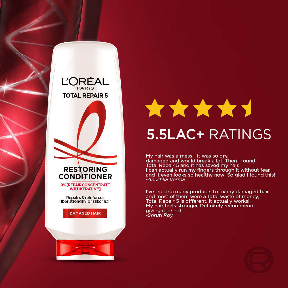 L'Oreal Paris Total Repair 5 Restoring Conditioner With Keratin XS For Damaged Hair, 340ml Buy at Indicrest Image 9