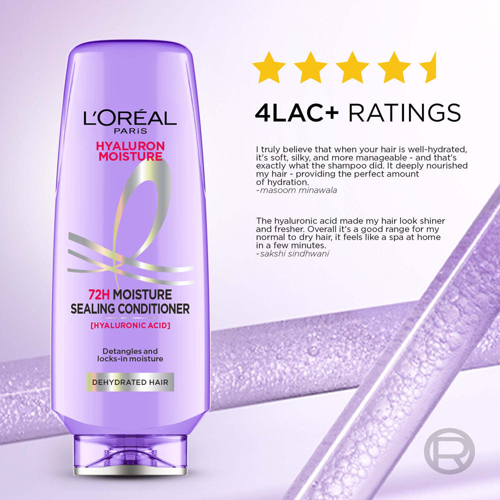 L'Oreal Paris Hyaluron Moisture Anti-frizz Conditioner With Hyaluronic Acid for 72 HR Hydrated Hair, 340ml Buy at Indicrest Image 10