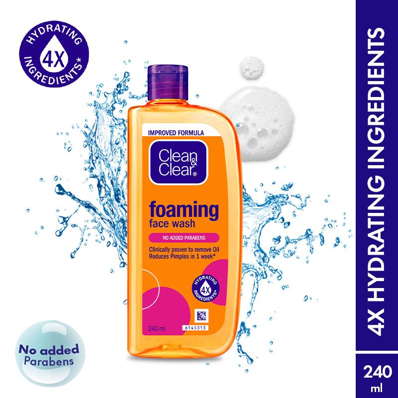Clean & Clear Foaming Face Wash - Hydrating Cleanser for Oily Skin & Reduces Acne In 7 Days, 240ml