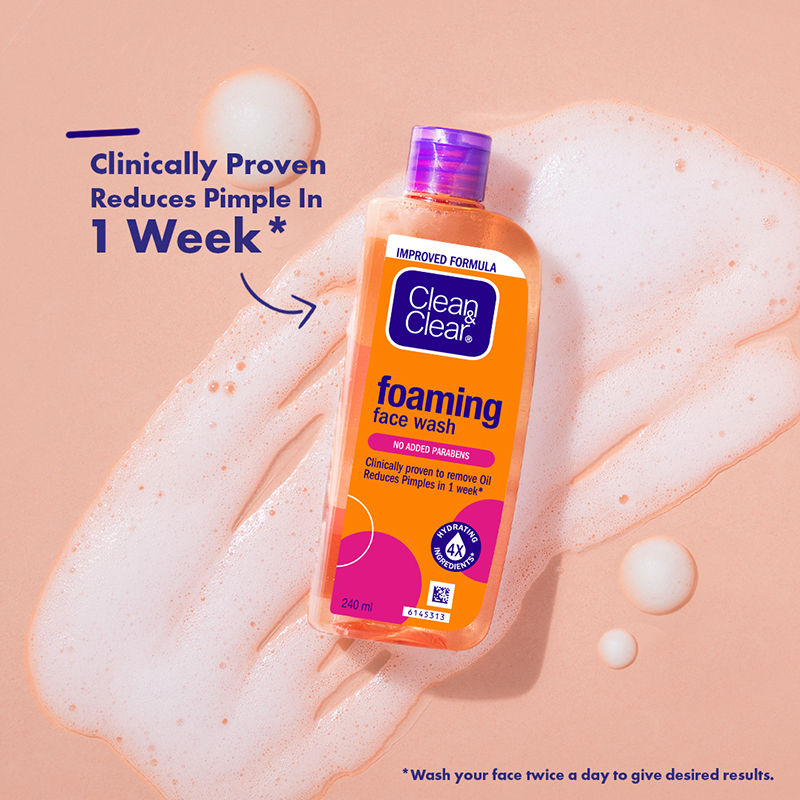 Clean & Clear Foaming Face Wash - Hydrating Cleanser for Oily Skin & Reduces Acne In 7 Days, 240ml Buy at Indicrest Image 3