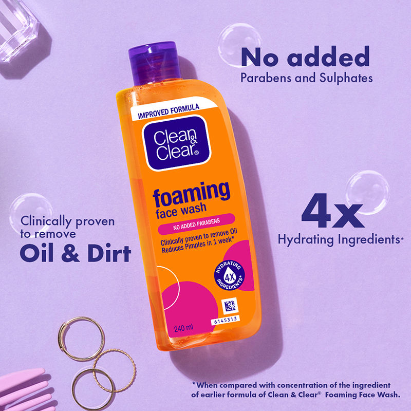 Clean & Clear Foaming Face Wash - Hydrating Cleanser for Oily Skin & Reduces Acne In 7 Days, 240ml Buy at Indicrest Image 4