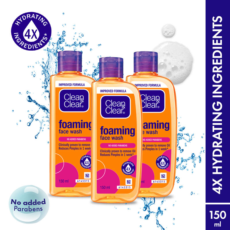 Clean & Clear Foaming Face Wash - Gentle Hydrating Cleanser for Oily Skin & Acne (Pack of 3)