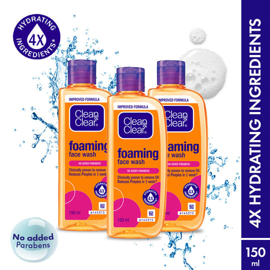 Clean & Clear Foaming Face Wash - Gentle Hydrating Cleanser for Oily Skin & Acne (Pack of 3) Buy at Indicrest