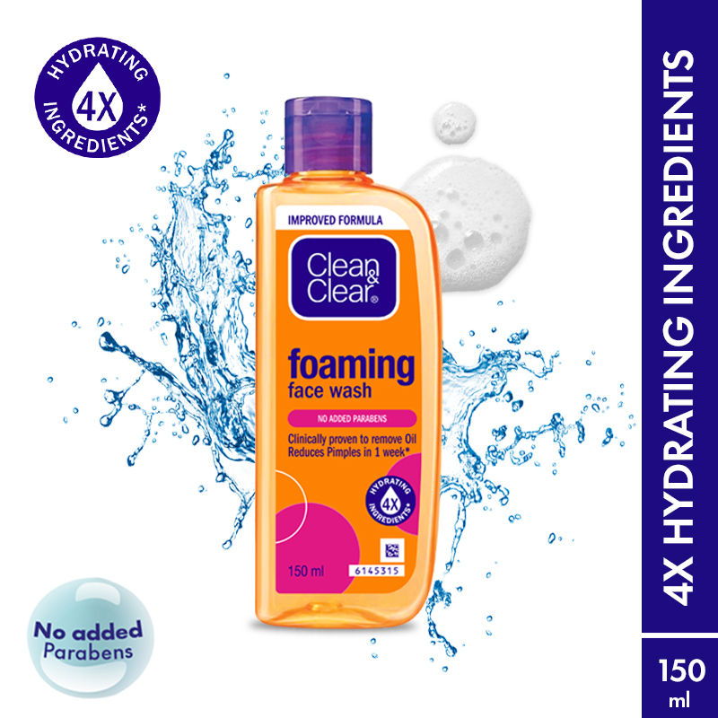 Clean & Clear Foaming Face Wash - Hydrating Cleanser for Oily Skin & Reduces Acne In 7 Days, 150ml