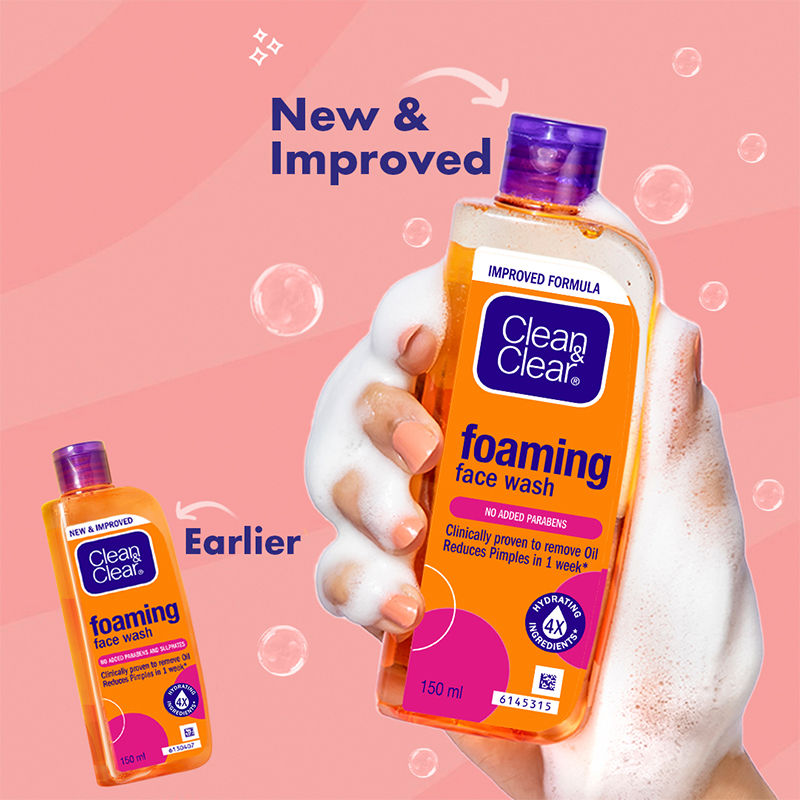Clean & Clear Foaming Face Wash - Hydrating Cleanser for Oily Skin & Reduces Acne In 7 Days, 150ml