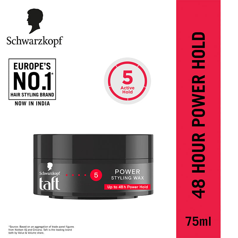 Schwarzkopf TAFT Power Hair Wax For Luminous Shine And Glossy Hair, Hold 5 Lasts 48 Hours, 75ml