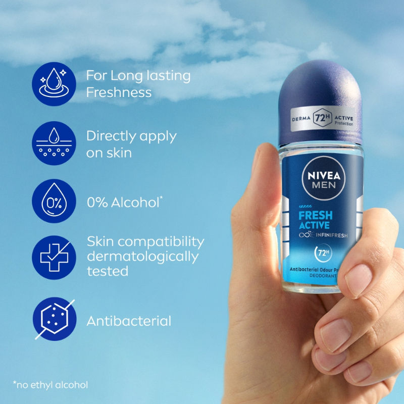 Nivea MEN Fresh Active 72h Deodorant Roll On For Men, 25ml Buy at Indicrest Image 4