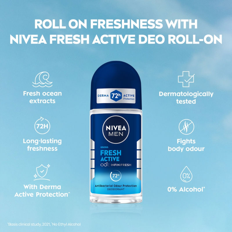 Nivea MEN Fresh Active 72h Deodorant Roll On For Men, 25ml Buy at Indicrest Image 7