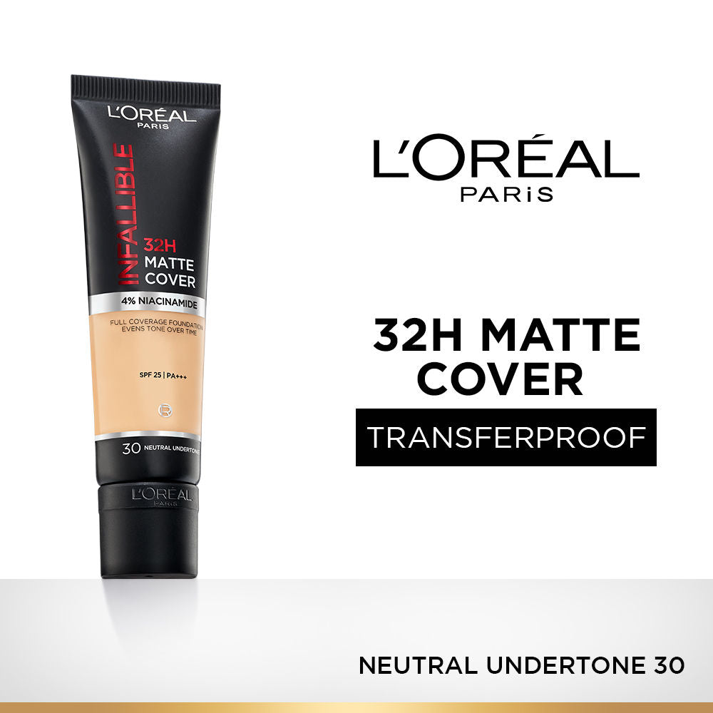 L'Oreal Paris Infallible 32H Matte Cover Liquid Foundation - 30 Neutral Undertone, 30ml Buy at Indicrest