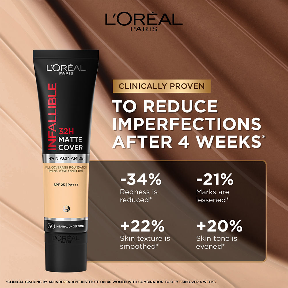 L'Oreal Paris Infallible 32H Matte Cover Liquid Foundation - 30 Neutral Undertone, 30ml Buy at Indicrest Image 6