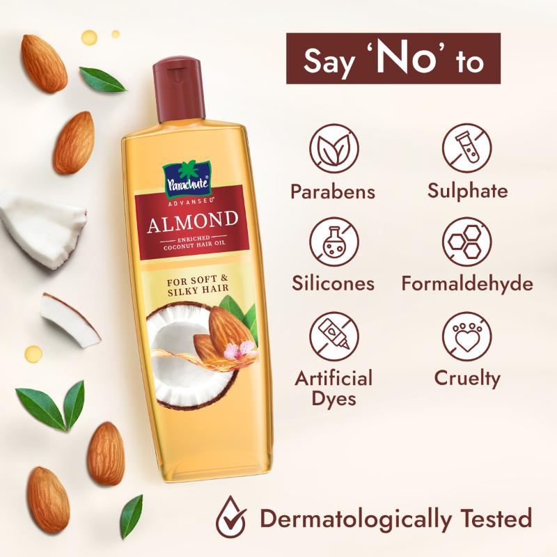 Parachute Advansed Almond Enriched Coconut Oil For Upto 2X Softer Hair With Vitamin E, 300ml Buy at Indicrest Image 6