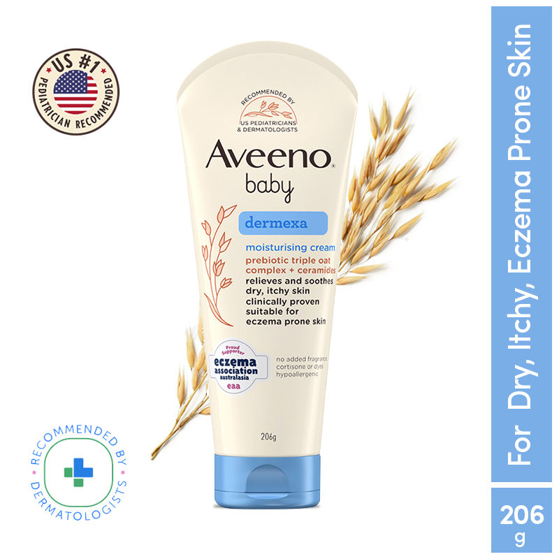 Aveeno Baby Dermexa Moisturising Cream - Prebiotic Oat + Ceramides For Dry, Itchy, Eczema prone skin, 206g