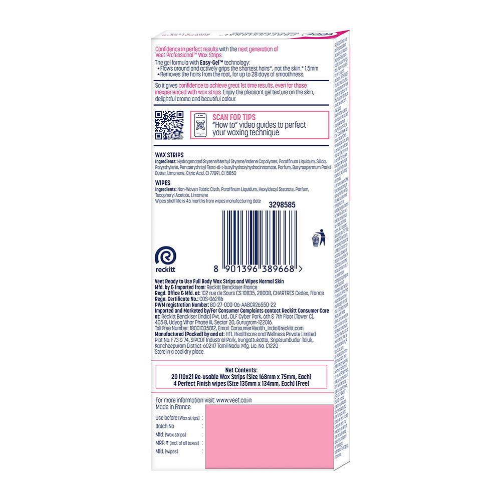 Veet Professional Waxing Strips Kit For Normal Skin, 20 Wax Strips Buy at Indicrest Image 3