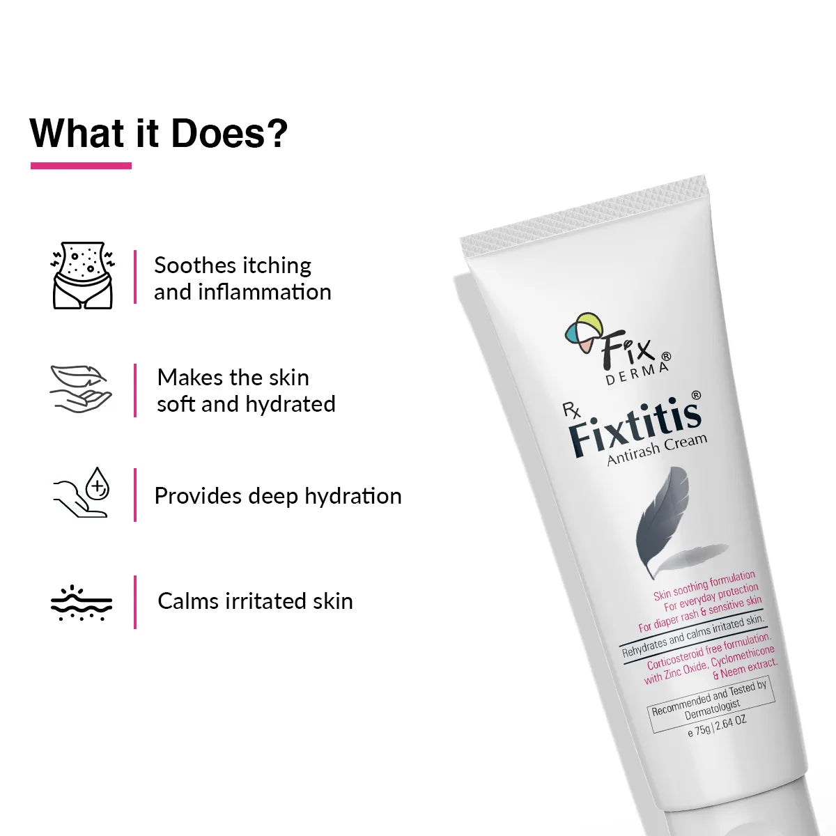 Fixderma Fixtitis Anti Rash Cream | Natural Skin-Soothing Cream to Heal and Calm Rashes, 75g - Image 2 - Buy from Indicrest