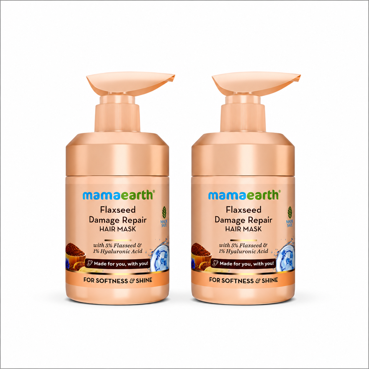 Mamaearth Flaxseed Damage Repair Hair Mask with 5% Flaxseed, 1% Hyaluronic Acid, Ceramides for Softness & Shine, Pack of 2 X 300ml - Buy from Indicrest