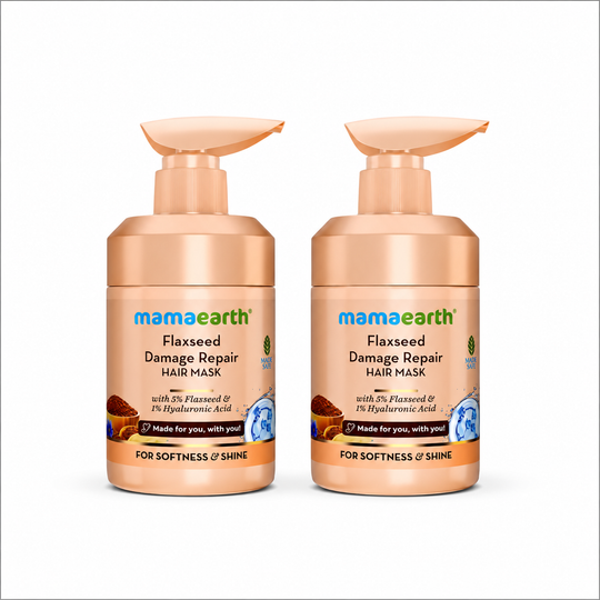 Mamaearth Flaxseed Damage Repair Hair Mask with 5% Flaxseed, 1% Hyaluronic Acid, Ceramides for Softness & Shine, Pack of 2 X 300ml - Buy from Indicrest