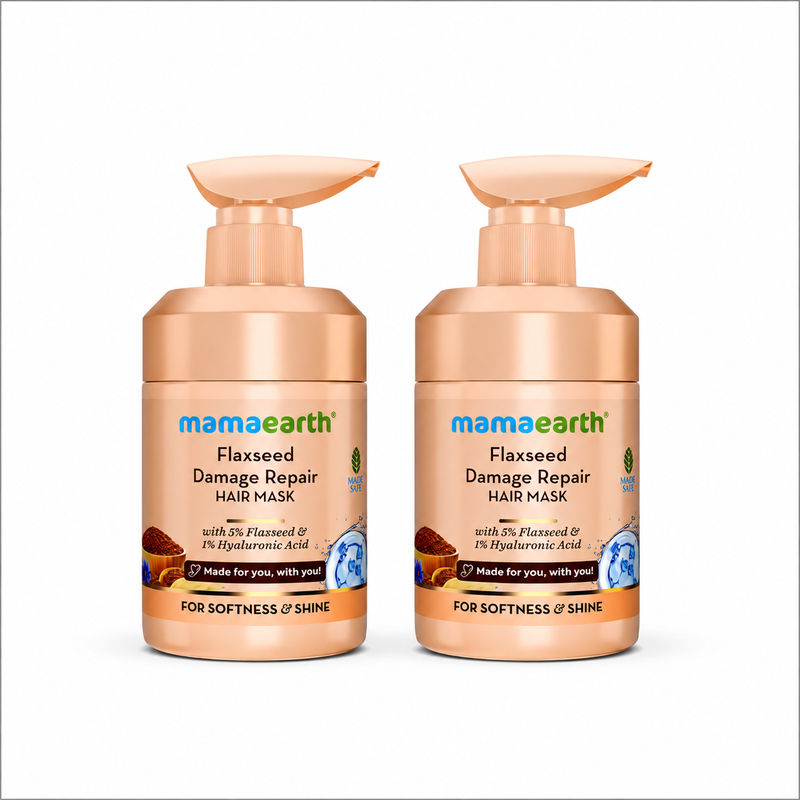 Mamaearth Flaxseed Damage Repair Hair Mask with 5% Flaxseed, 1% Hyaluronic Acid, Ceramides for Softness & Shine, Pack of 2 X 300ml - Buy from Indicrest