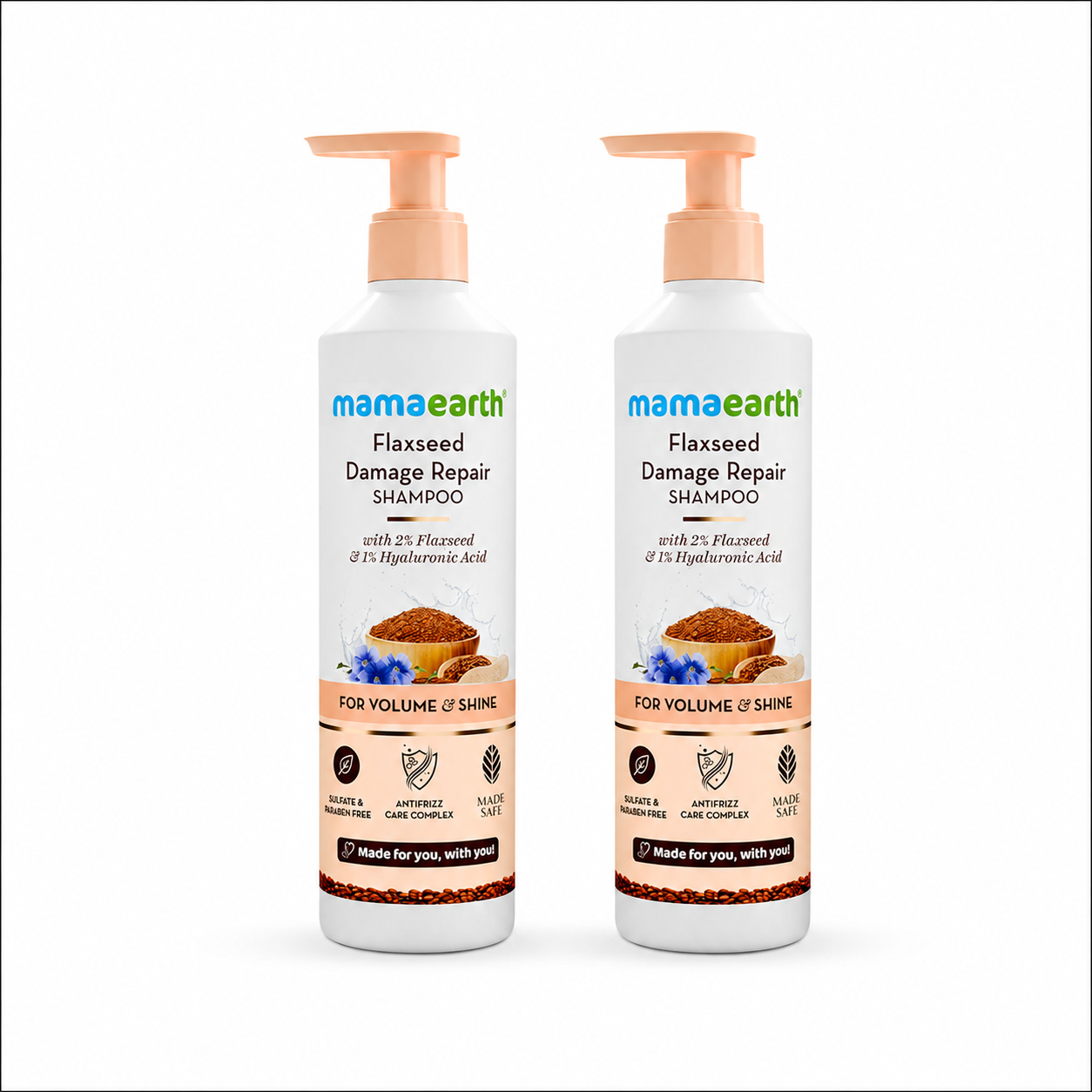 Mamaearth Flaxseed Damage Repair Shampoo with 2% Flaxseed & 1% Hyaluronic Acid for Volume & Shine -250 ml (Pack of 2) - Buy from Indicrest