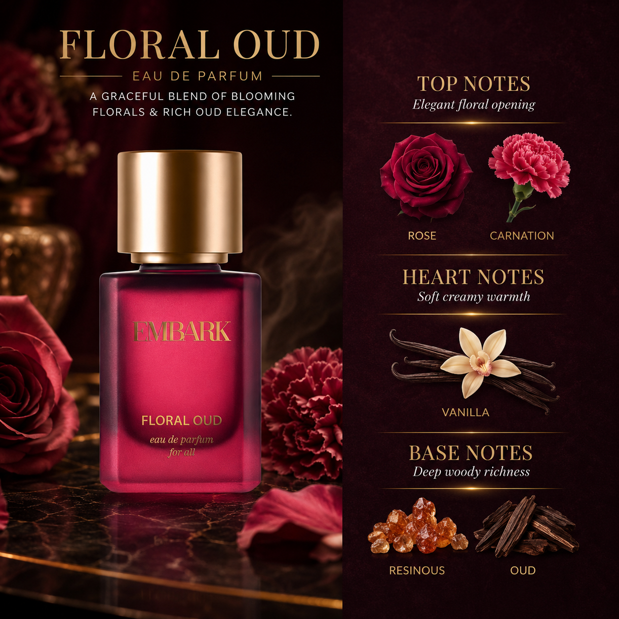 Embark Perfumes Floral Oud For All - Eau De Parfum (EDP) FLORAL - WOODY, 100 ml
