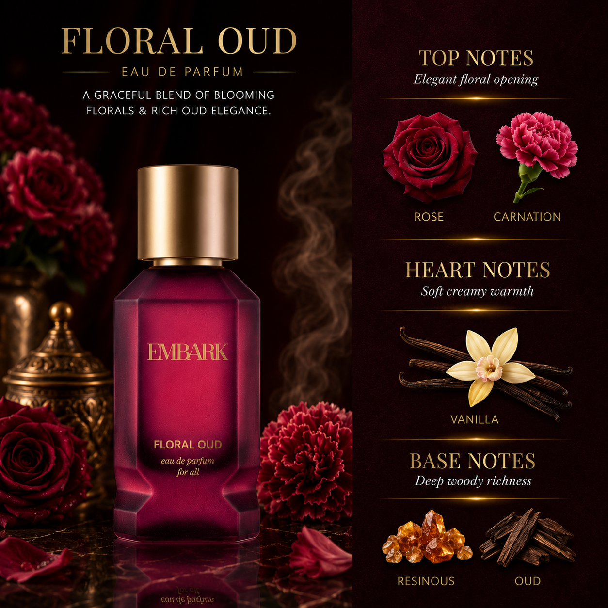 Embark Perfumes Floral Oud For All - Eau De Parfum (EDP) FLORAL - WOODY, 100 ml