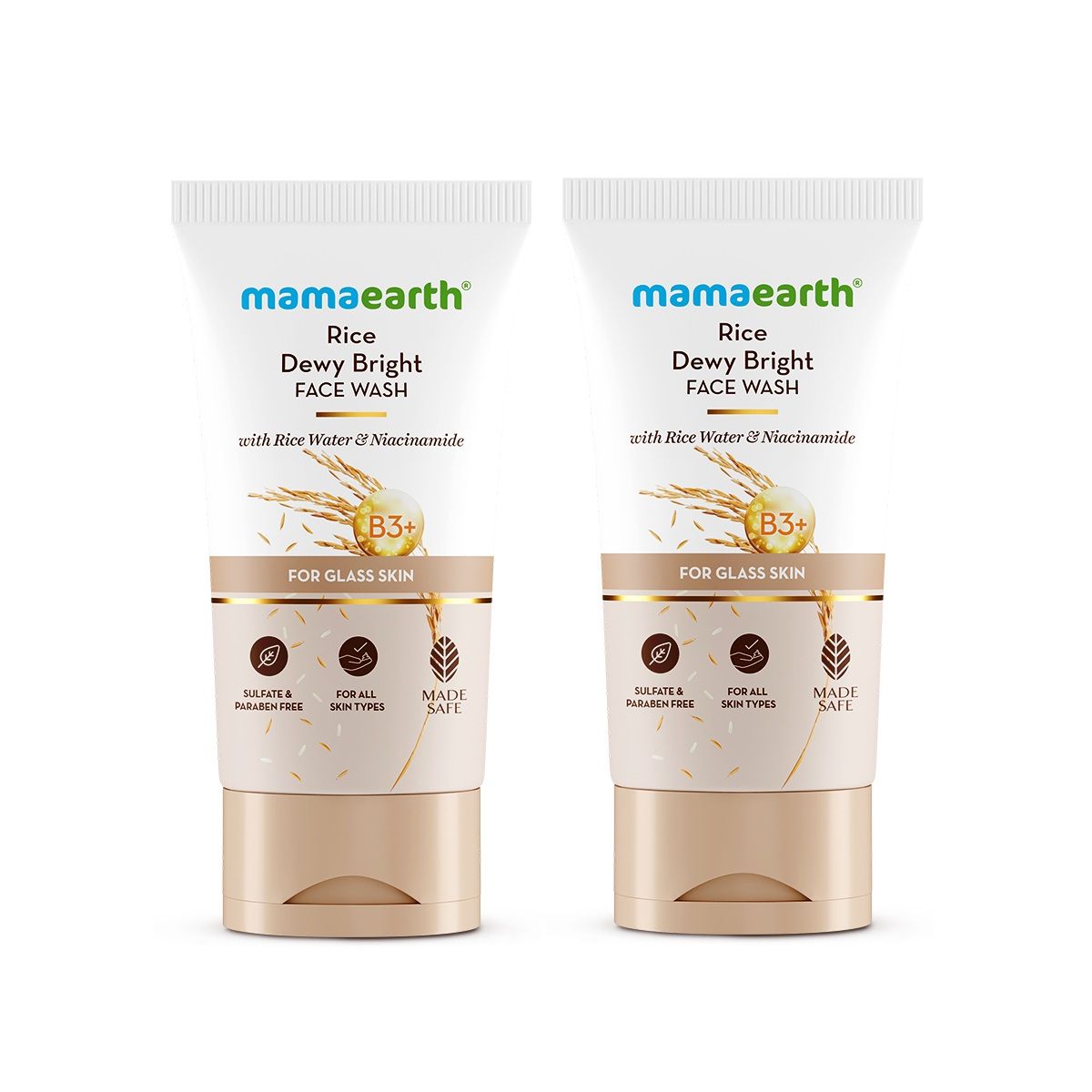 Mamaearth Rice Dewy Bright Face Wash With Rice Water & Niacinamide for Glass Skin, Pack of 2 X 150ml - Buy from Indicrest