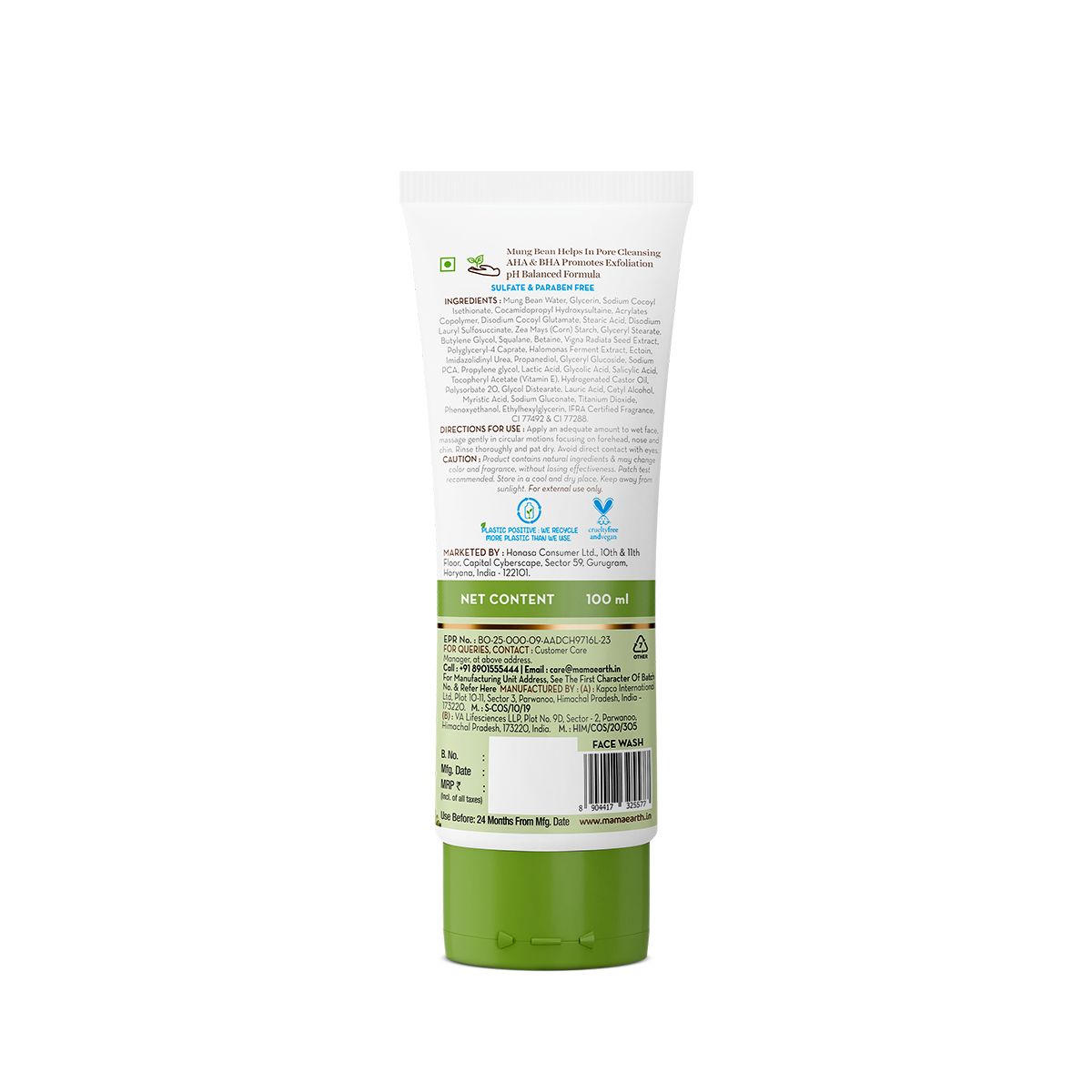 Mamaearth Mung Bean Pore Cleansing Face Wash with Mung Bean, AHA & BHA for Normal to Oily Skin, 100ml - Image 9 - Buy from Indicrest