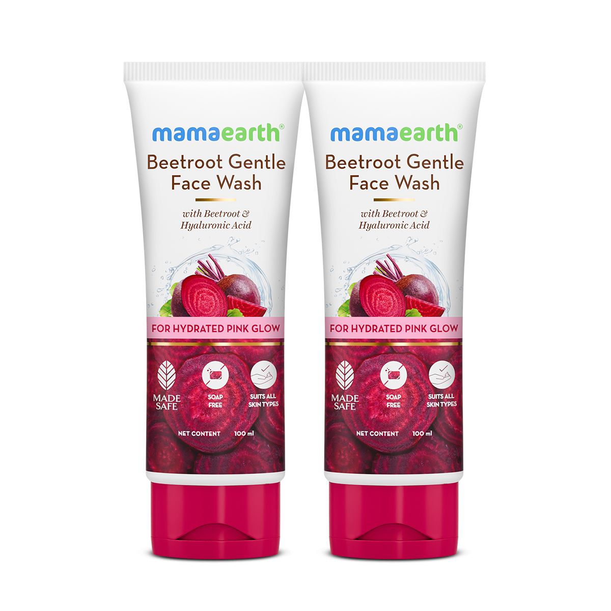Mamaearth Beetroot Gentle Face Wash With Beetroot & Hyaluronic Acid, Pack of 2 X 100ml - Buy from Indicrest