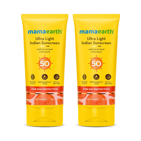 Mamaearth Ultra-Light Indian Sunscreen SPF 50 PA++++ 80g, Pack of 2 - Buy from Indicrest