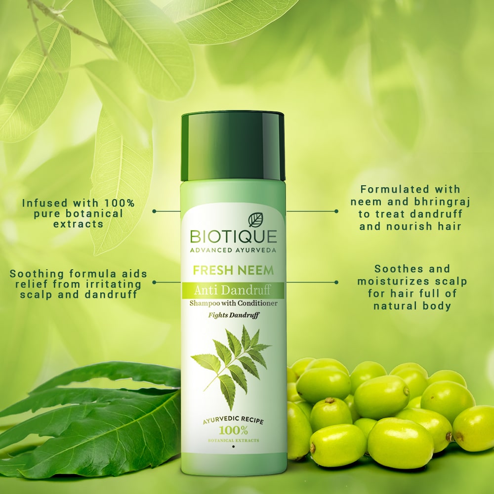 Biotique Fresh Neem Anti Dandruff Shampoo & Conditioner, 120ml - Image 2 - Buy from Indicrest