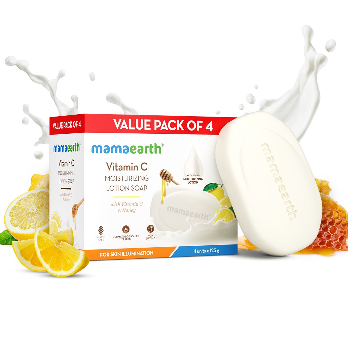Mamaearth Vitamin C Moisturizing Lotion Soap with Vitamin C & Honey for Skin Illumination (Pack Of 4), 125 g X 4 - Buy from Indicrest