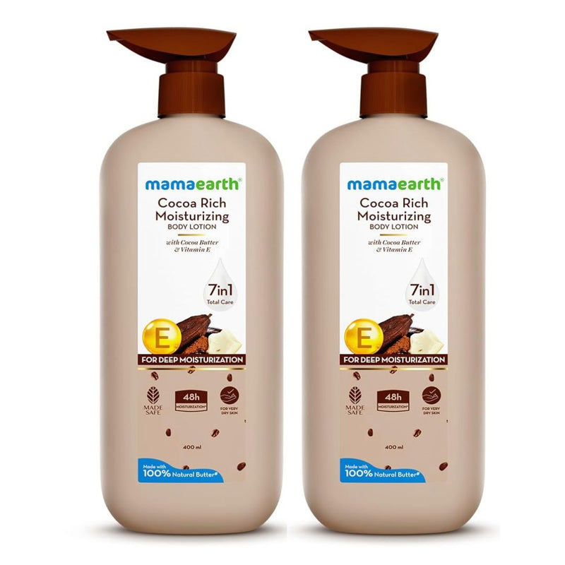 Mamaearth Cocoa Rich Moisturizing Body Lotion with Cocoa Butter & Vitamin E for Intense Moisturization, Pack of 2 X 400ml - Buy from Indicrest