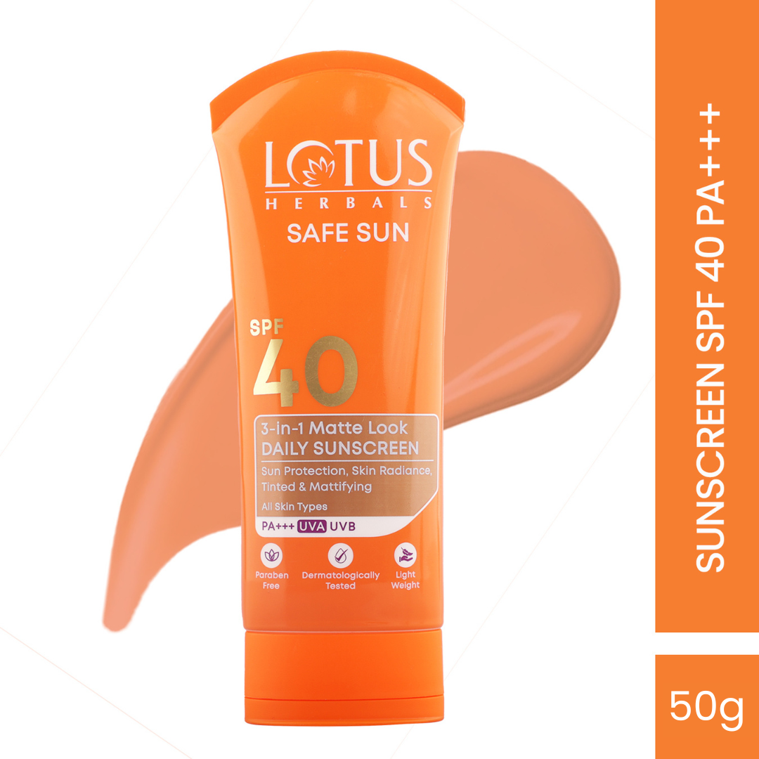 Lotus Herbals Safe Sun 3 In 1 Matte-Look Daily Sunscreen SPF 40 PA+++, 75g