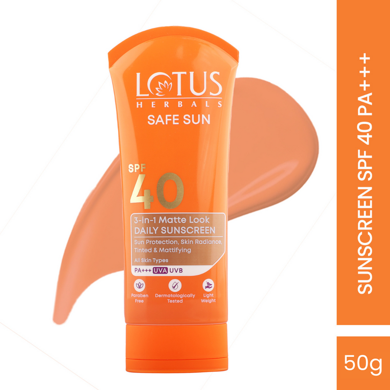 Lotus Herbals Safe Sun 3 In 1 Matte-Look Daily Sunscreen SPF 40 PA+++, 75g