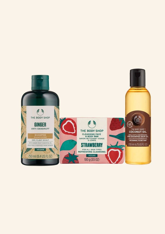 The Body Shop Ginger Shampoo,Strawberry Soap & Hair Oil Combo, 3pc Buy at Indicrest