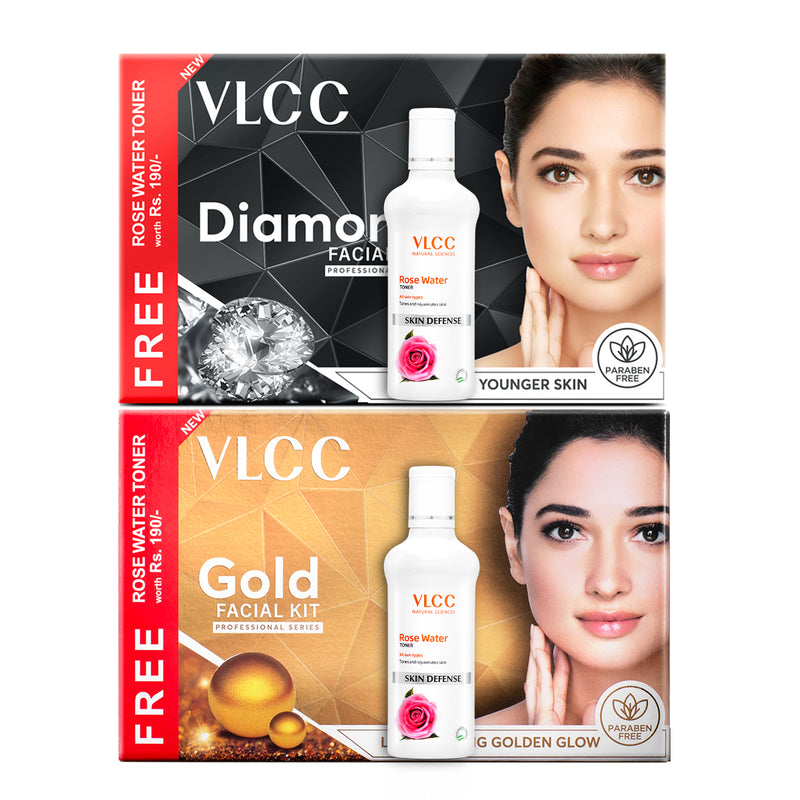 VLCC Gold and Diamond Facial Kit with Free Rose Water Toner - Buy from Indicrest