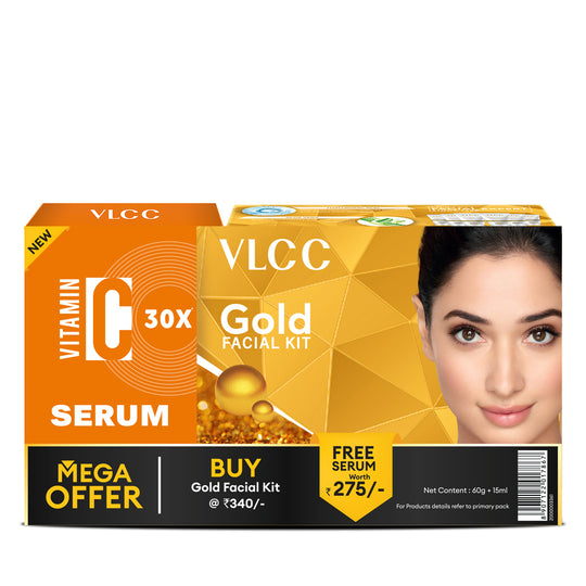 VLCC Gold Facial Kit - 60 g with FREE Vitamin C Serum - 15 ml - Buy from Indicrest