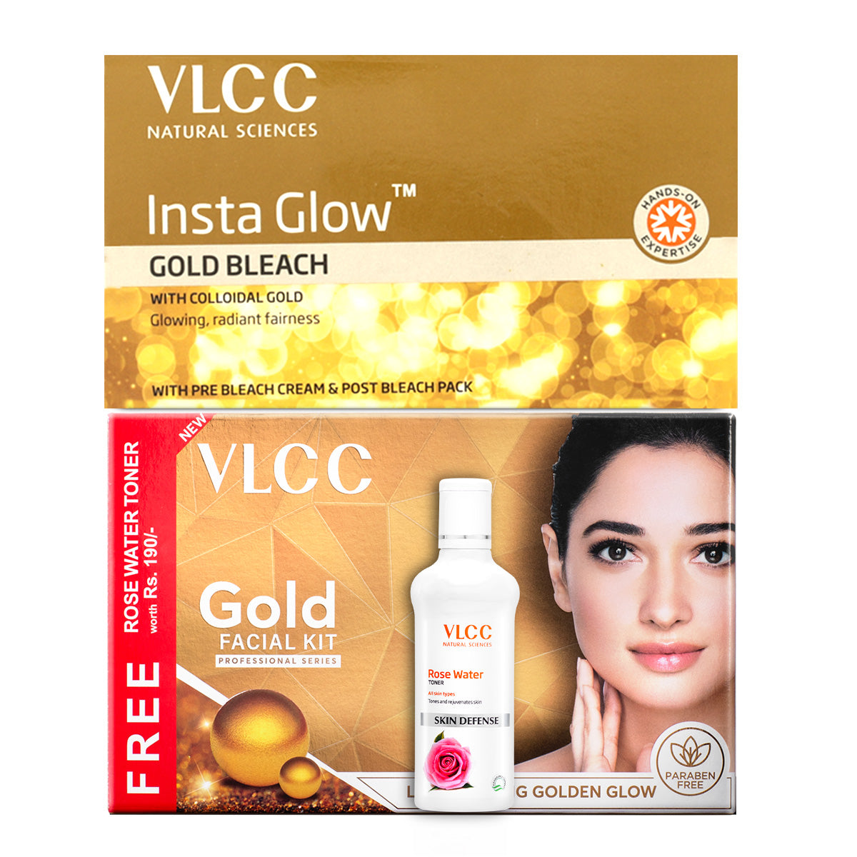 VLCC Gold Facial Kit with Free Rose Water Toner and Insta Glow Gold Bleach - Buy from Indicrest