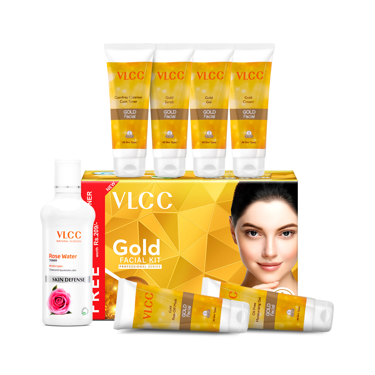 VLCC Gold Facial Kit- 300 g with FREE Rose Water Toner - 100 ml - Image 3 - Buy from Indicrest