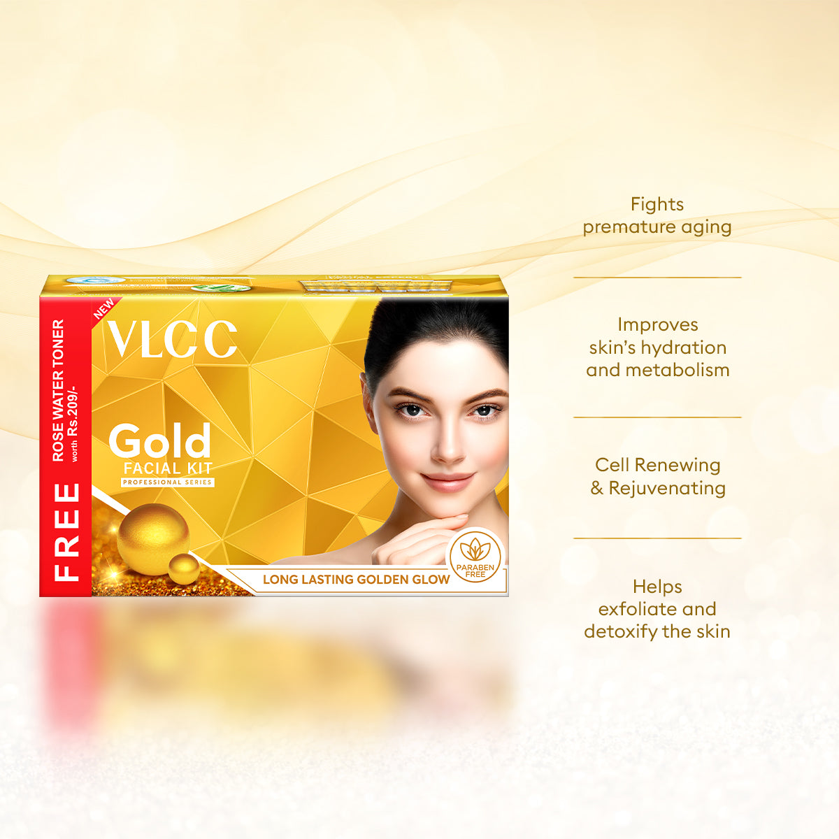 VLCC Gold Facial Kit- 300 g with FREE Rose Water Toner - 100 ml - Image 4 - Buy from Indicrest