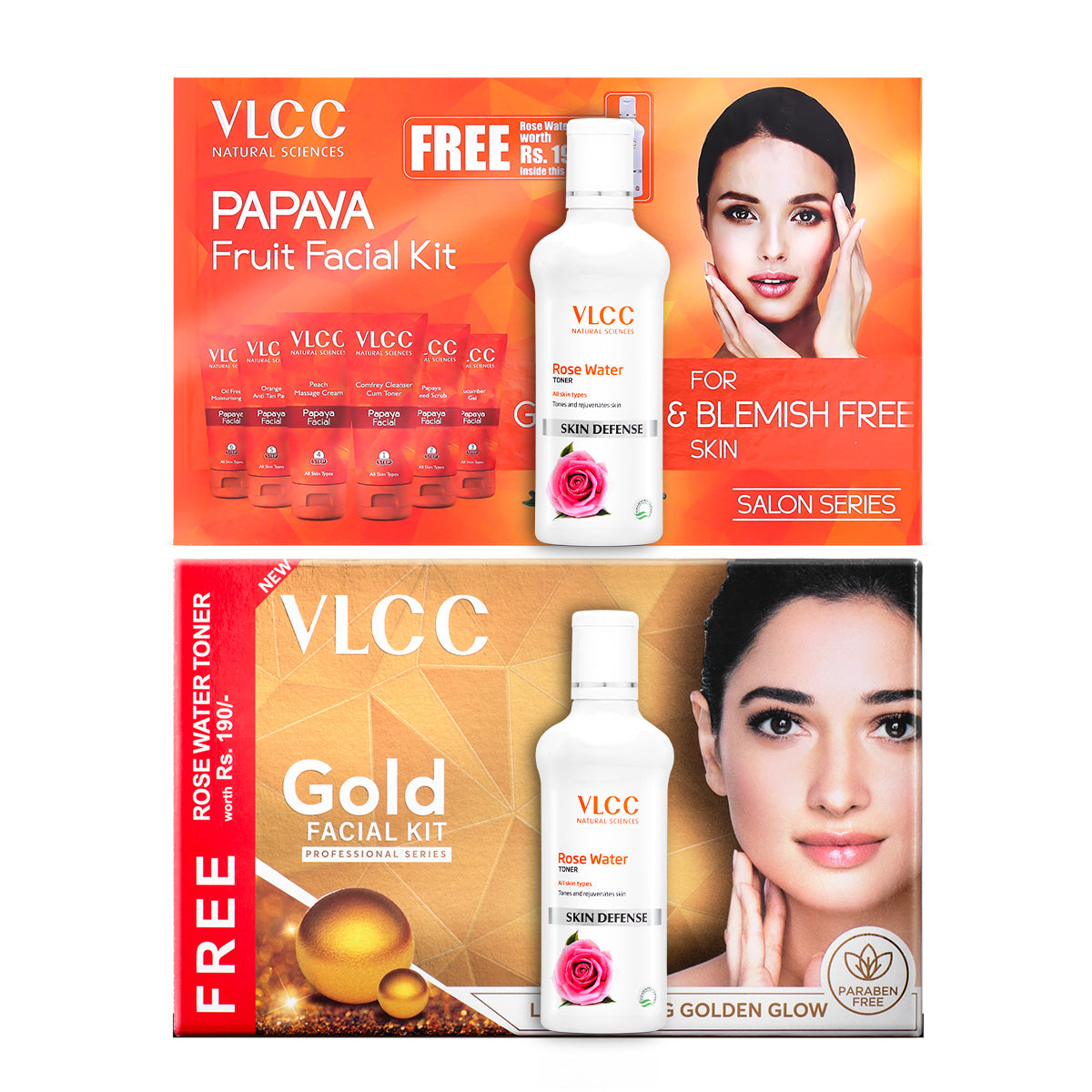 VLCC Gold and Papaya Fruit Facial Kit with Free Rose Water Toner - Buy from Indicrest