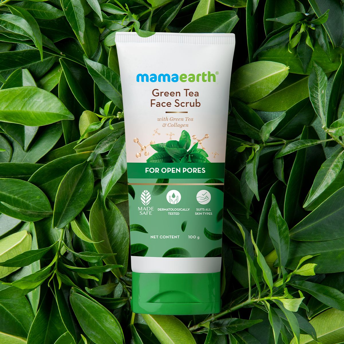 Mamaearth Green Tea Face Scrub With Green Tea & Collagen For Open Pores, 100g - Image 2 - Buy from Indicrest