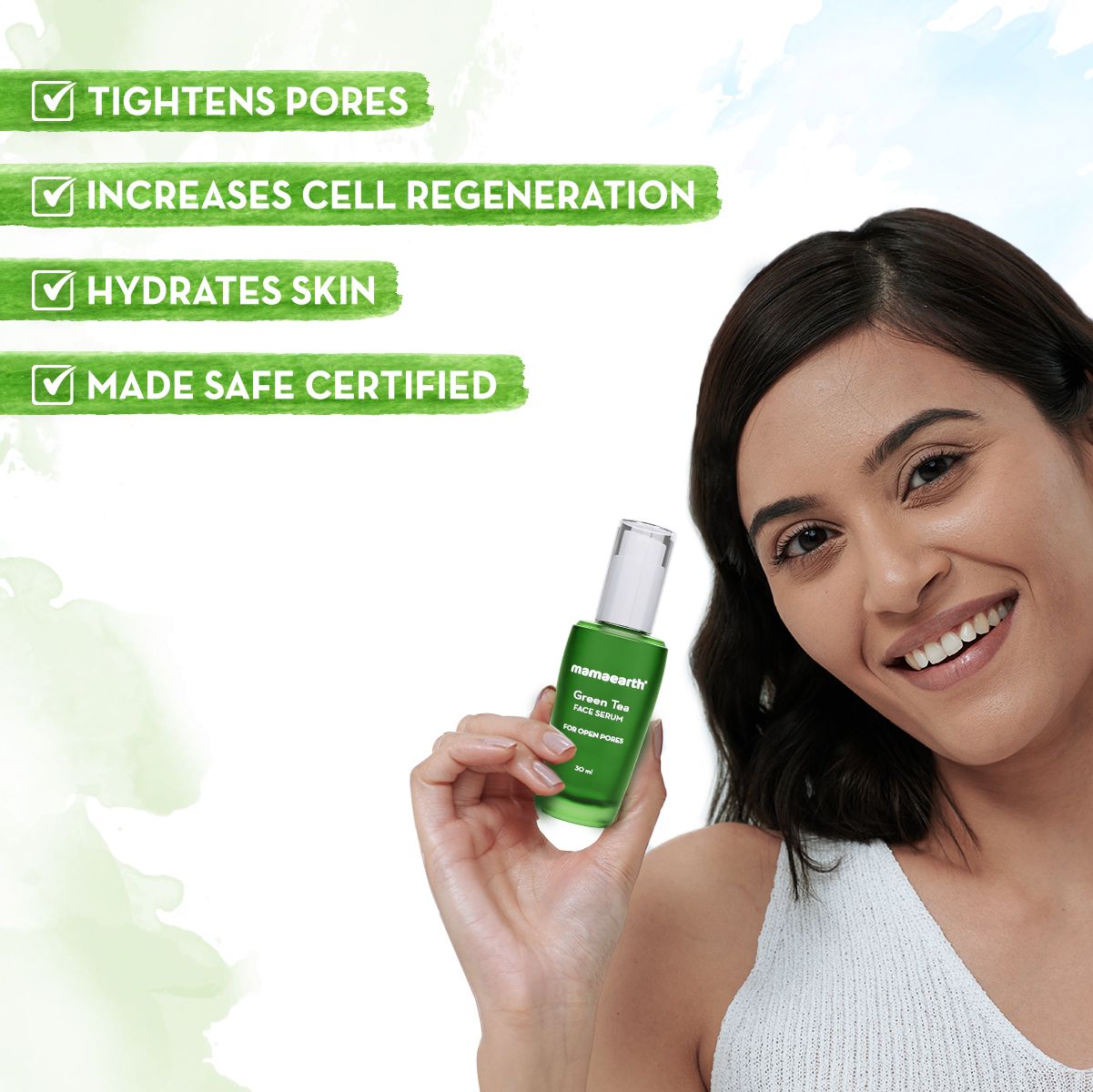 Mamaearth Green Tea Face Serum With Green Tea & Collagen For Open Pores, 30ml - Image 3 - Buy from Indicrest