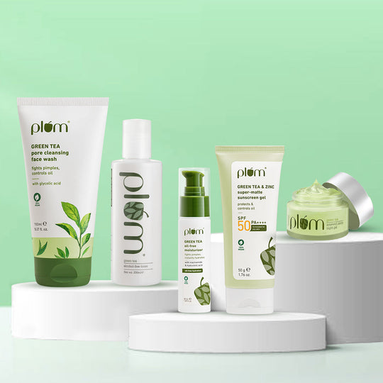 Plum Green Tea Goodbye Acne Combo | Fights Pimples | Unclogs Pores | Tightens Pores | Hydrates & Protects Buy at Indicrest