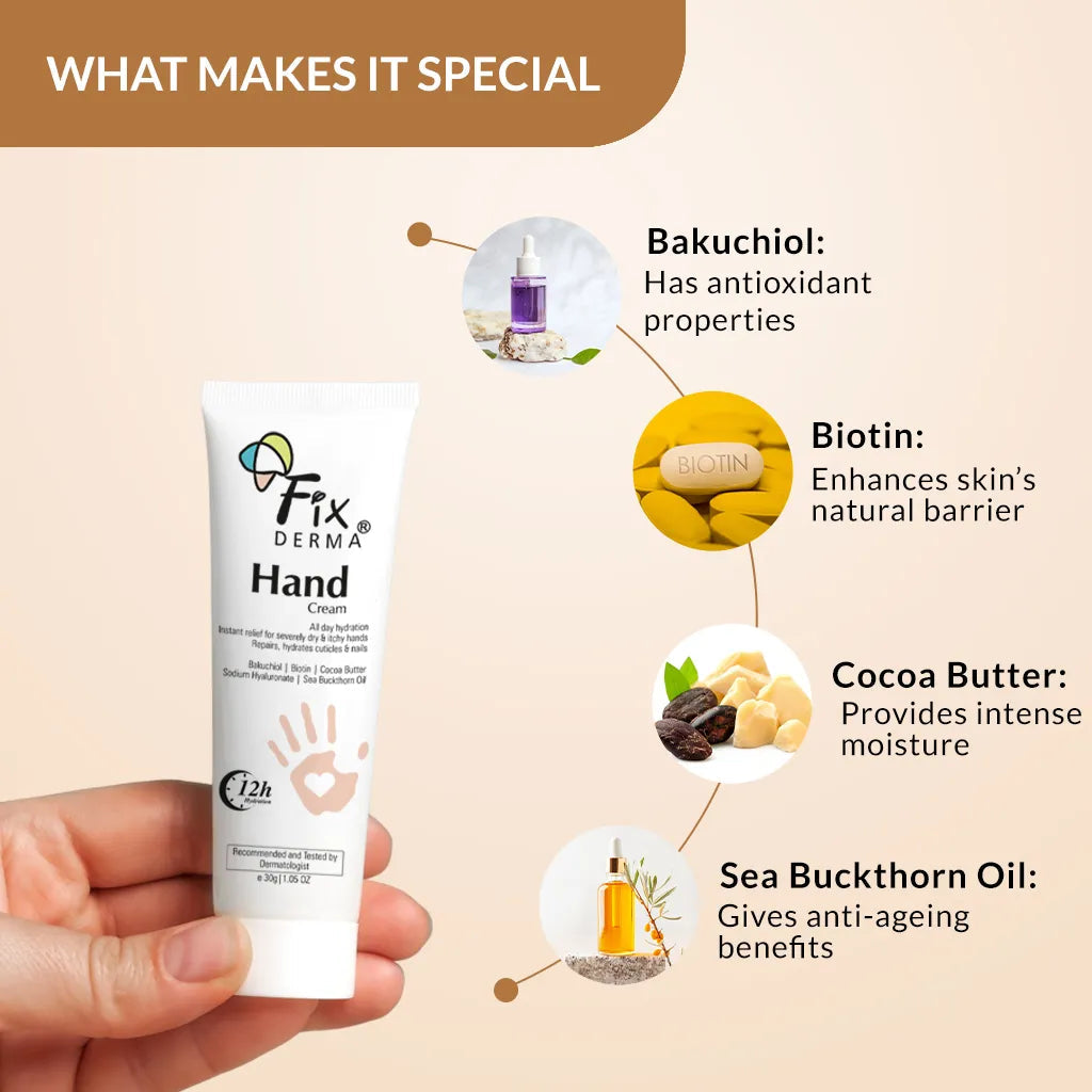 Fixderma Hand Cream | Instant Relief & 12-Hr Hydration for Dry & Itchy Hands, 30g - Image 5 - Buy from Indicrest