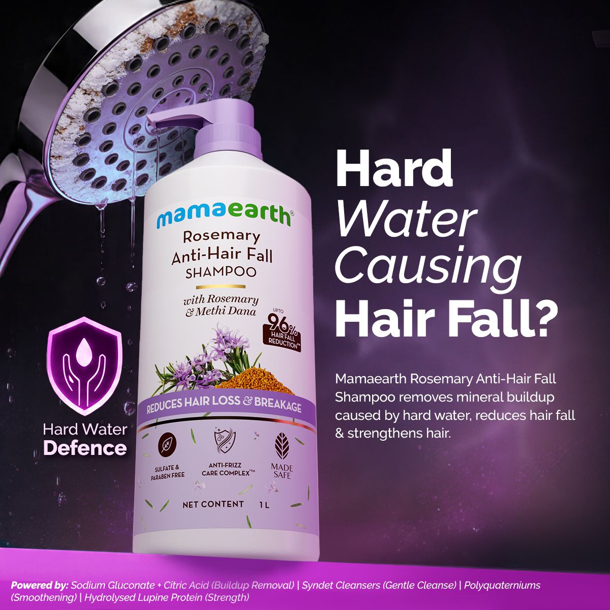 Mamaearth Rosemary Anti-Hair Fall Shampoo with Rosemary & Methi Dana for Reducing Hair Loss & Breakage, 1Litre - Image 2 - Buy from Indicrest