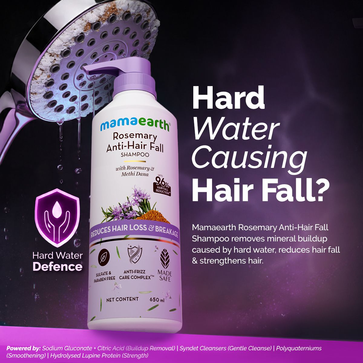 Mamaearth Rosemary Anti-Hair Fall Shampoo with Rosemary & Methi Dana for Hair Loss & Breakage Reduction, 650ml - Image 2 - Buy from Indicrest