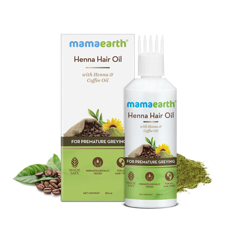 Mamaearth Henna Hair Oil with Henna & Coffee Oil for Premature Graying, 150ml - Buy from Indicrest